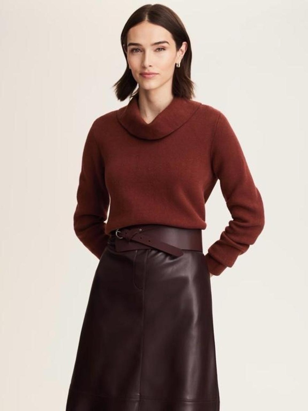 J Jill Majestic Cowl-Neck Pullover Casual Soft Sweater in Burnt Sienna Sz L
